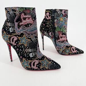 Christian Louboutin So Kate Starlight Strass Black Suede Crystal Booties EU 39